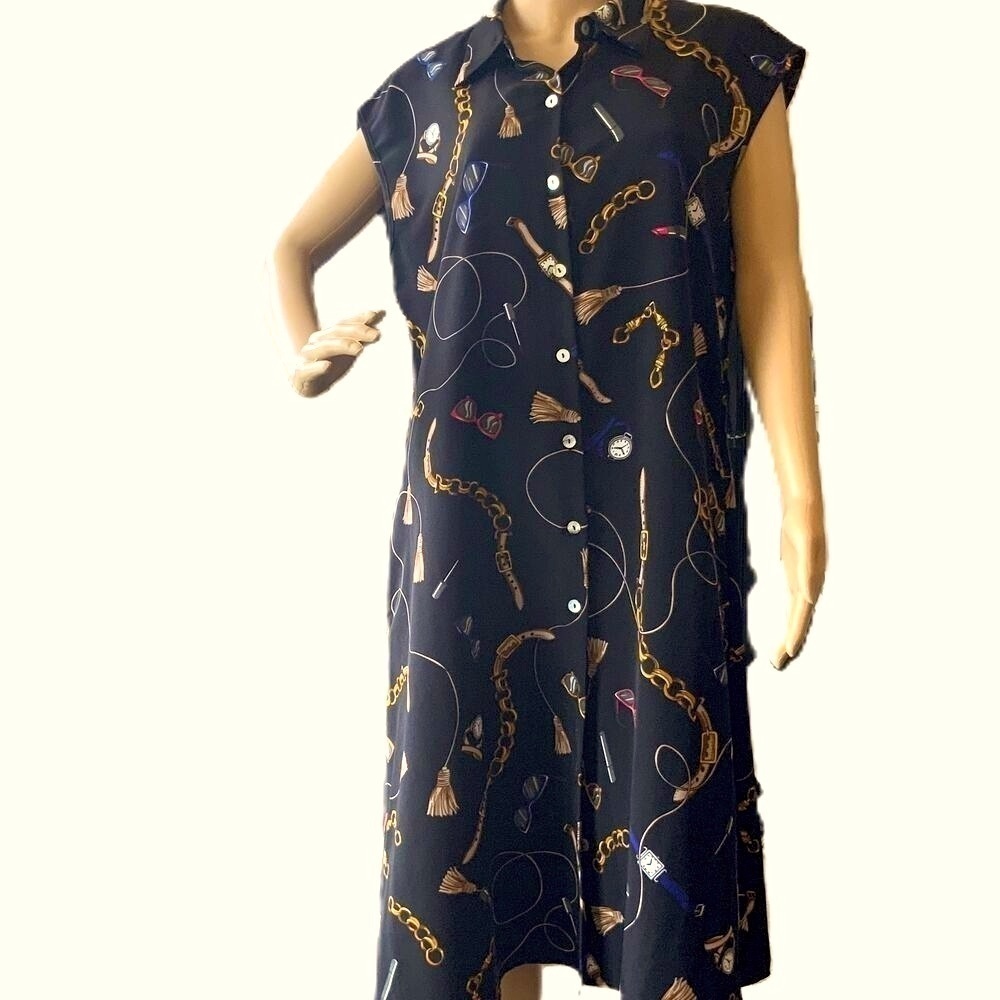 APT.9 Black Sleeveless Printed Shirtdress Dress With Pockets Size Large